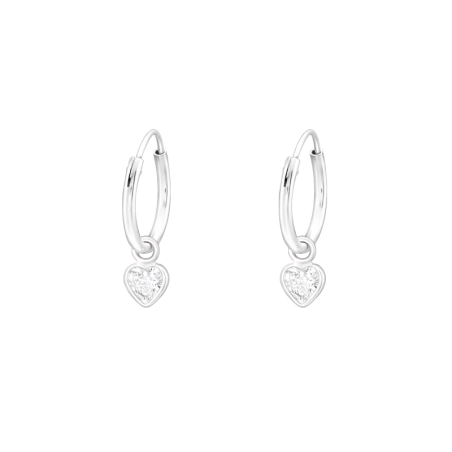 Hanging Heart - 925 Sterling Silver Ear Hoops