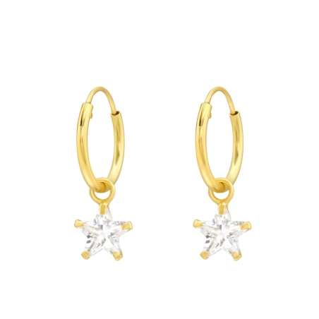 Golden Star on hoop - 925 Sterling Silver Ear Hoops