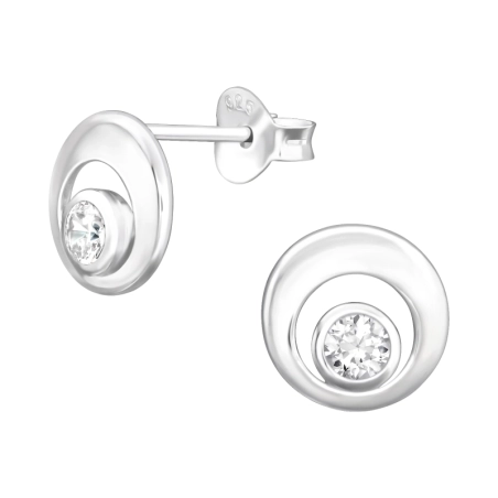 Zirconia inside silver circle - 925 Sterling Silver Ear Studs With Zirconia Stones