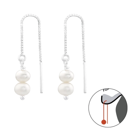 Two Freshwater Pearl staked - 925 Sterling Silver Earrings With Pearls
