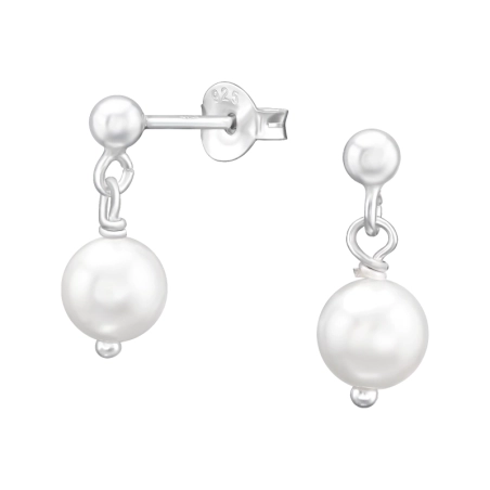 3mm silver ball with hanging pearl - 925 Sterling Silver Ear Studs With Pearls