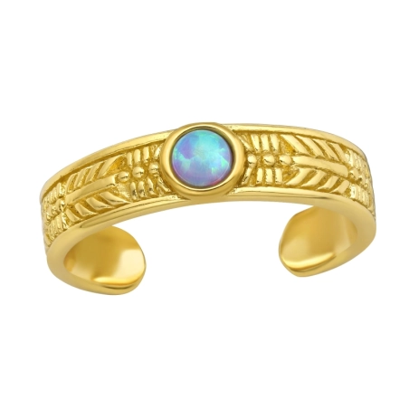 Opal on golden toering - 925 Sterling Silver Toe Rings