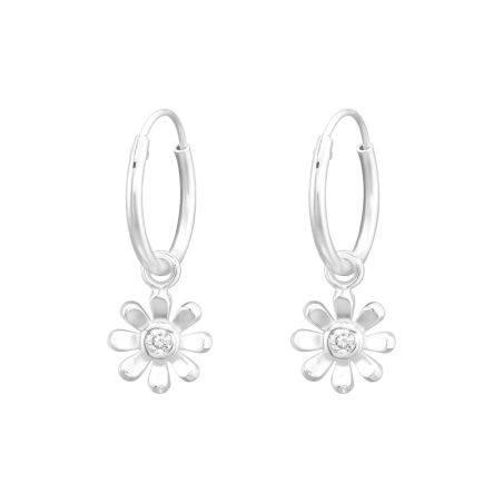 Hanging Flower - 925 Sterling Silver Ear Hoops