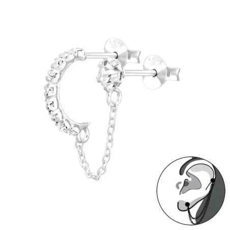 Double zirconia studs linked by a chain - 925 Sterling Silver Double-Sided Ear Studs