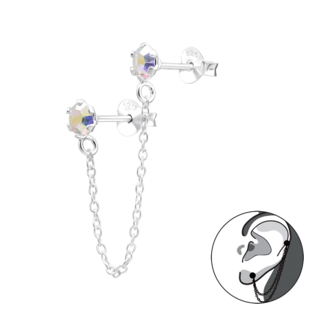 Double ear stud With Chain - 925 Sterling Silver Double-Sided Ear Studs