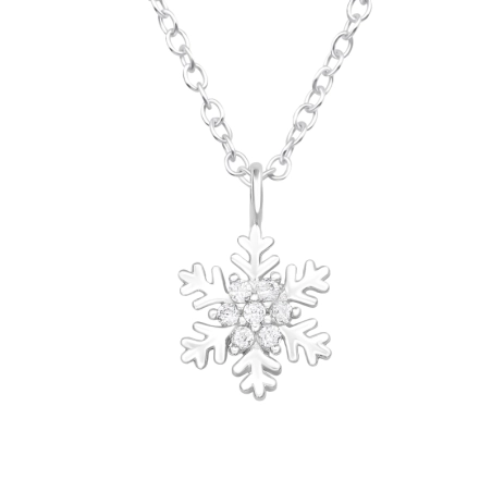 Snowflake with Zirconias - 925 Sterling Silver Necklace With Stones