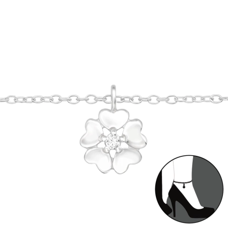Flower Hearts zirconia - 925 Sterling Silver Anklets For Foot