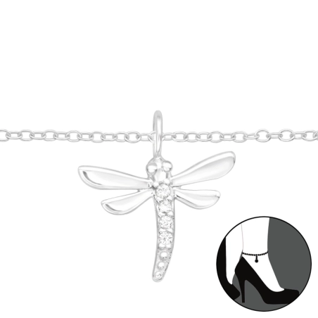 Dragonfly on foot - 925 Sterling Silver Anklets For Foot