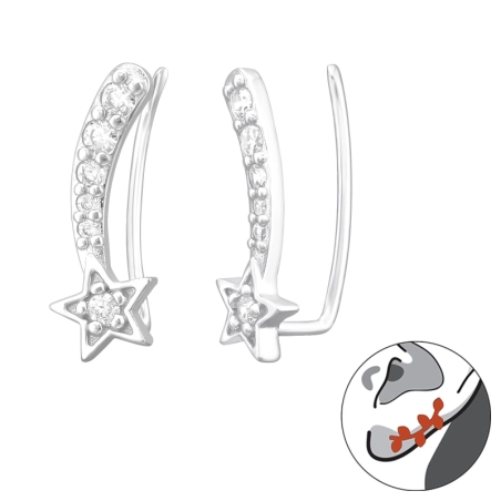 Shooting Star along the ear - 925 Sterling Silver Ear Cuffs And Ear Pins