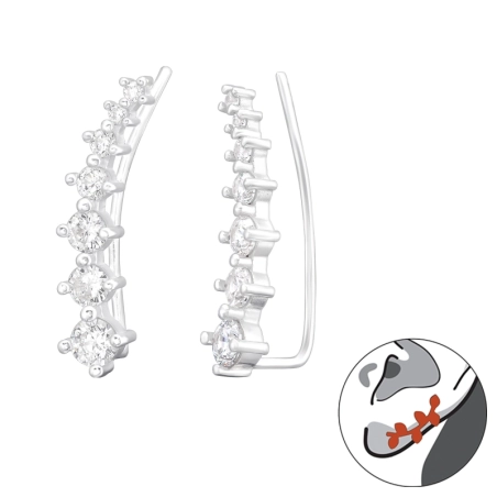 Seven in line zirconia to wear along the ear - 925 Sterling Silver Ear Cuffs And Ear Pins