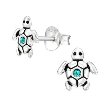 Turtle - 925 Sterling Silver Ear studs with stones