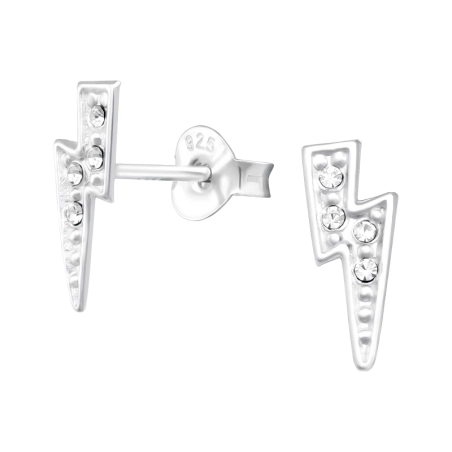 Lightning Bolt - 925 Sterling Silver Ear studs with stones