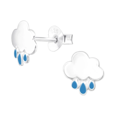 Rainy Cloud - 925 Sterling Silver Ear Studs With Enamel Colors