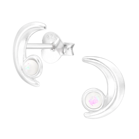 Moon - 925 Sterling Silver Ear Studs with semi-precious stones
