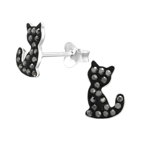 Cat - 925 Sterling Silver Ear studs with stones