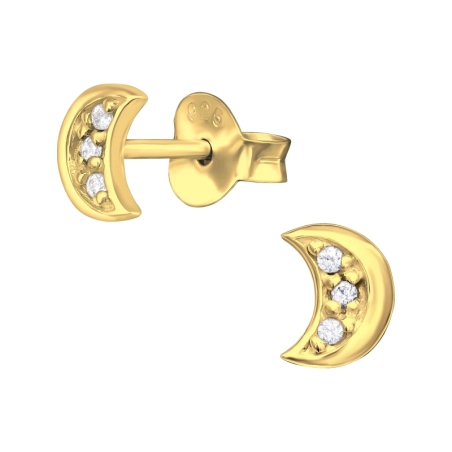 Golden Moon - 925 Sterling Silver Ear Studs With Zirconia Stones