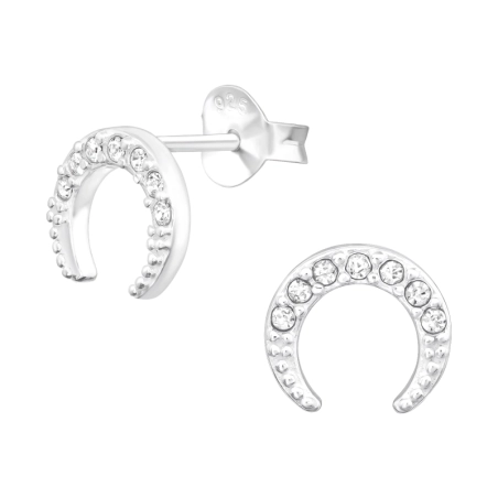 Moon - 925 Sterling Silver Ear Studs with Crystal stones