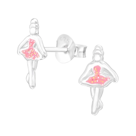 Ballerina with a pink dress Ear studs with enamel colors Jewellery | All4silver