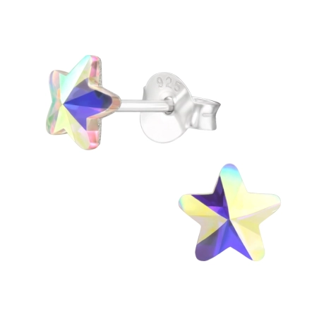 Star 6mm - 925 Sterling Silver Ear Studs with Crystal stones
