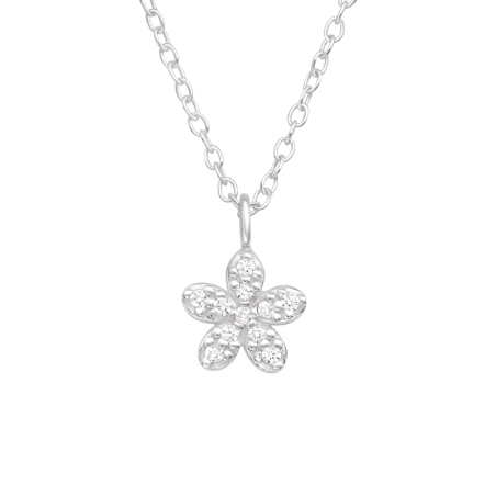 Flower - 925 Sterling Silver Necklace with stones