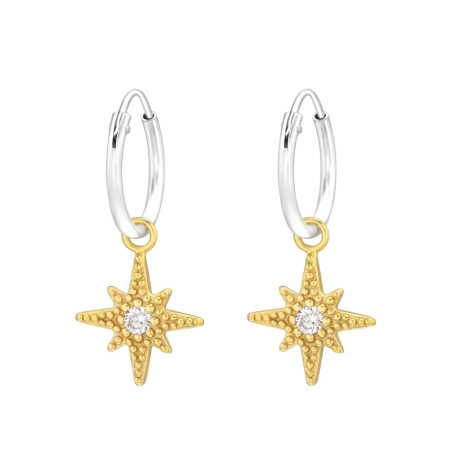 Golden Northern Star - 925 Sterling Silver Ear Hoops