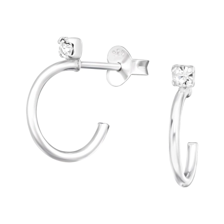 Half Hoop - 925 Sterling Silver Ear Studs with Crystal stones