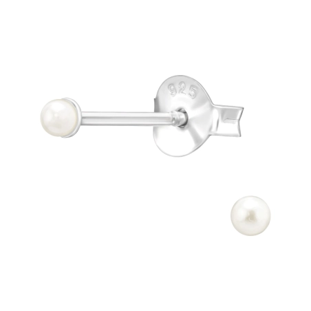 2mm synthetic pearl - 925 Sterling Silver Ear Studs With Pearls