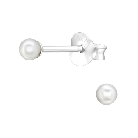 3mm synthetic pearl - 925 Sterling Silver Ear Studs With Pearls