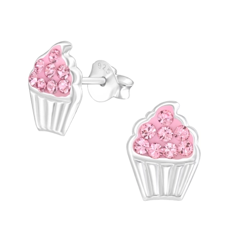 Pink crystals Cupcake With Genuine European Crystals - 925 Sterling Silver Lacrystale For Kids