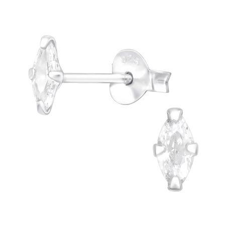 Marquise - 925 Sterling Silver Ear Studs With Zirconia Stones