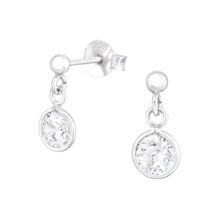 Hanging round stone - 925 Sterling Silver Ear Studs With Zirconia Stones