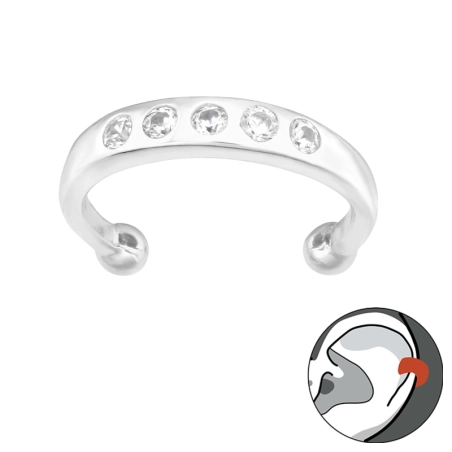 Silver Ear Cuff with crystals - 925 Sterling Silver Ear Cuffs And Ear Climbers