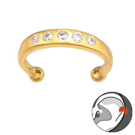 Golden Plain - 925 Sterling Silver Ear Cuffs And Ear Pins