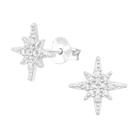 Northern Star - 925 Sterling Silver Ear Studs with Zirconia stones
