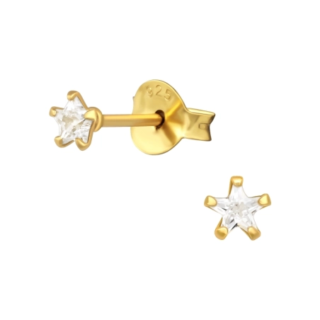 Golden Star 3mm - 925 Sterling Silver Ear Studs With Zirconia Stones