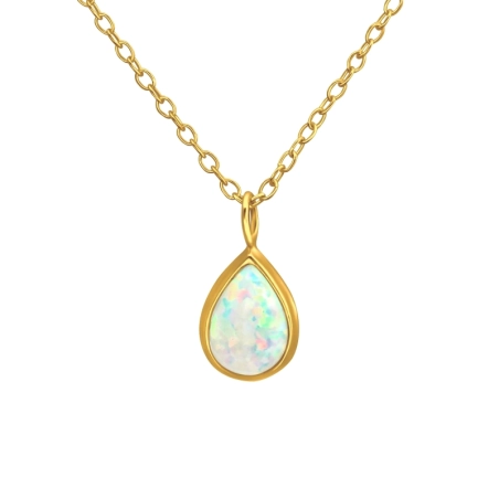 Golden Pear with Opal - 925 Sterling Silver Necklace With Stones