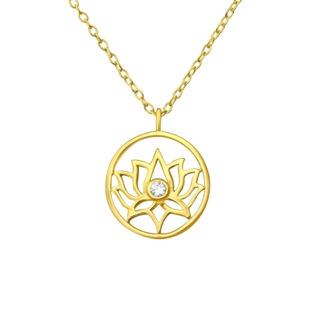 Golden Lotus with zirconia in the middle - 925 Sterling Silver Necklace With Stones
