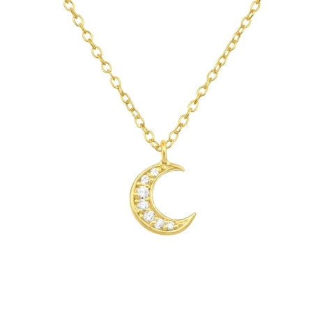 Golden Moon with Zirconia - 925 Sterling Silver Necklace With Stones