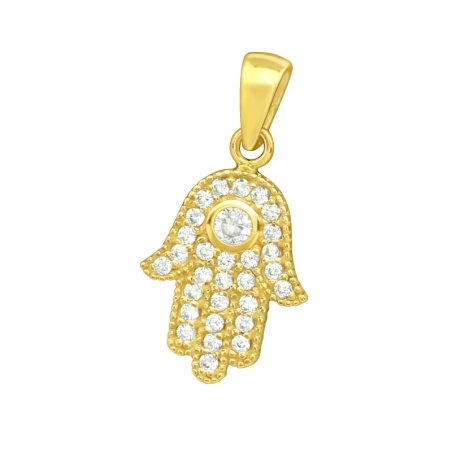 Golden Hamsa with stones - 925 Sterling Silver Pendants With Zirconia Stones