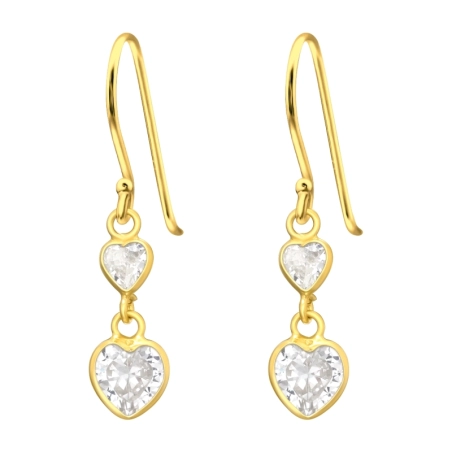 2 hanging hearts - 925 Sterling Silver Earrings With Zirconia Stones