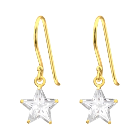 Golden Star - 925 Sterling Silver Earrings With Zirconia Stones