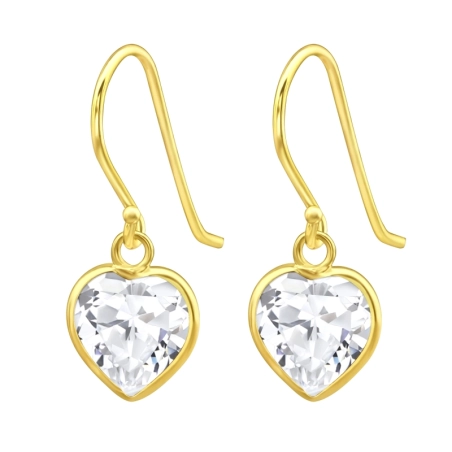 Golden Heart Zirconia - 925 Sterling Silver Earrings With Zirconia Stones