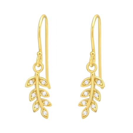 Golden zirconia Leaves - 925 Sterling Silver Earrings With Zirconia Stones