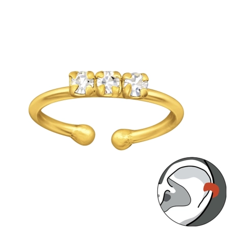 Golden 3x Zirconia - 925 Sterling Silver Ear Cuffs And Ear Pins