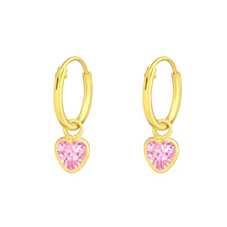 Golden Hanging Heart - 925 Sterling Silver Ear Hoops