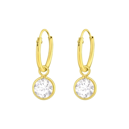 Golden Hanging round zirconia - 925 Sterling Silver Ear Hoops