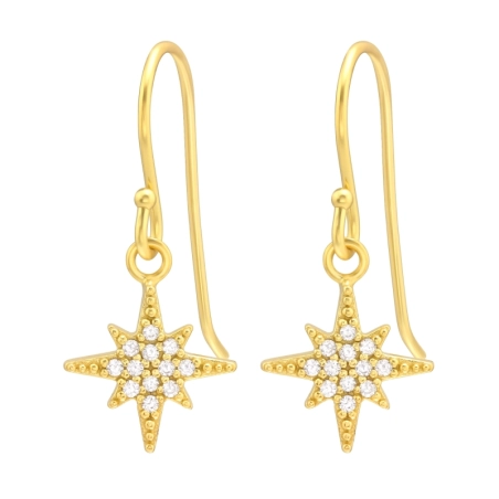 Golden Northern Star - 925 Sterling Silver Earrings With Zirconia Stones