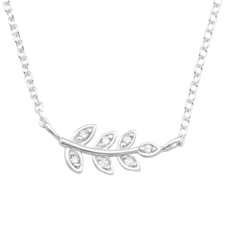 Leaves with Zirconia - 925 Sterling Silver Necklace With Stones
