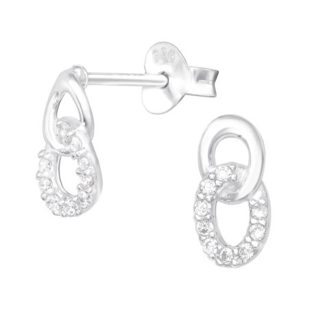 Circle Links - 925 Sterling Silver Ear Studs with Zirconia stones
