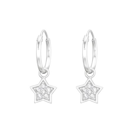 Star - 925 Sterling Silver Ear Hoops